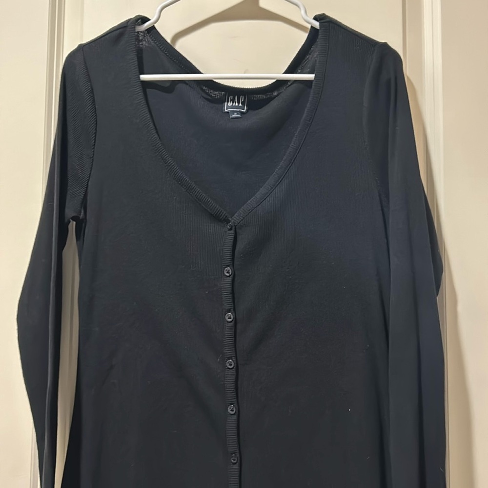 Like New! GAP women ribbed button down Long Sleeve dress semi sheer size M black